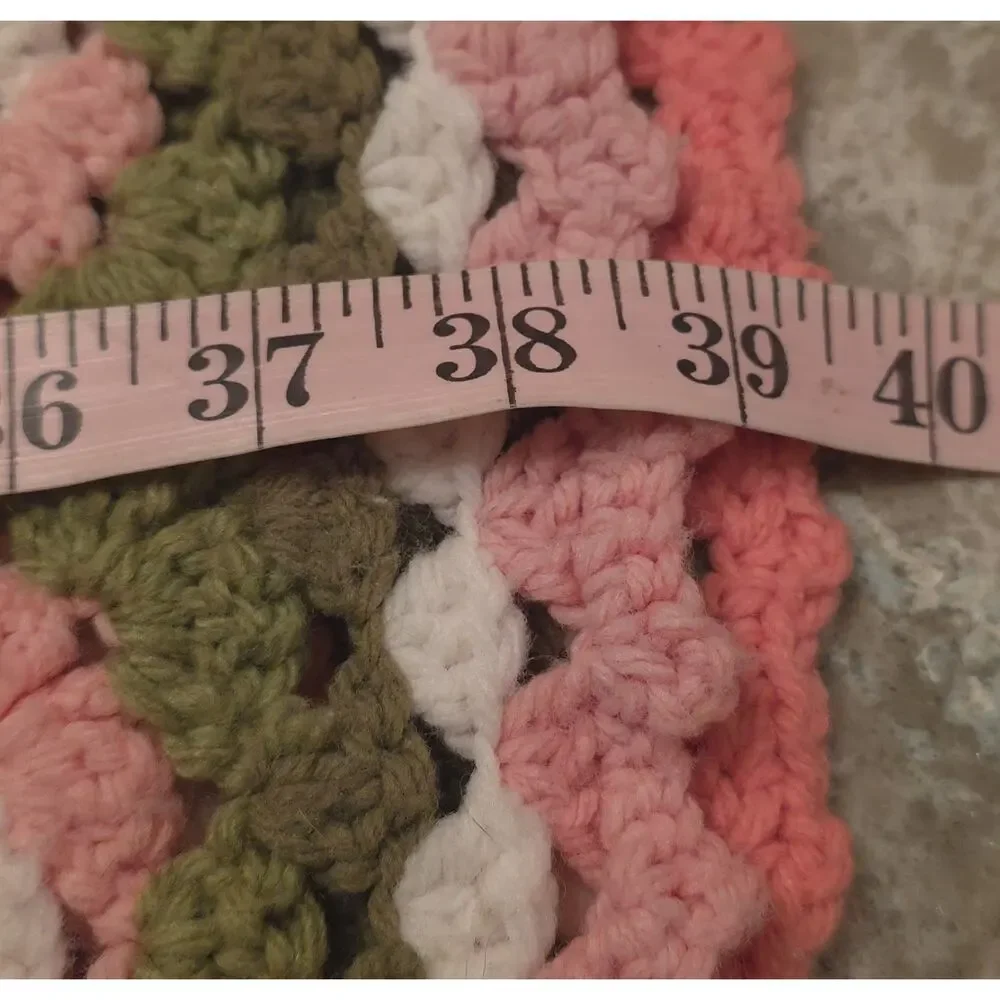 Vintage Crochet Granny Square Pink Green White Afghan Throw Blanket 78